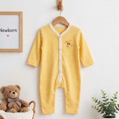 Cotton Jersey Baby Romper – Yellow Pooh | Soft & Comfortable | 0–24 Months