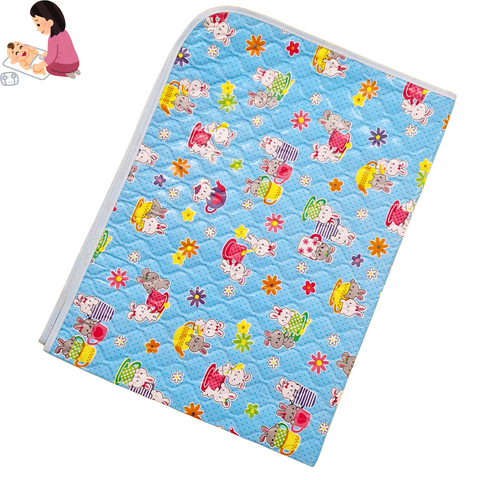 Diaper Changing Sheet - Large - Blue - Cat & Flowers