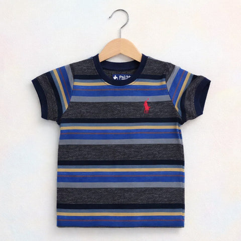 RL - Short Sleeve - Round Neck - T-Shirt - Charcoal - Stripes