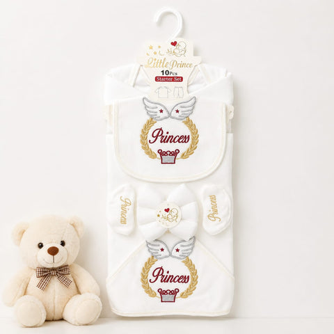 Newborn 10 Piece Fleece Starter Set Princess White | Soft Winter Baby Clothing Set | 0+ Months