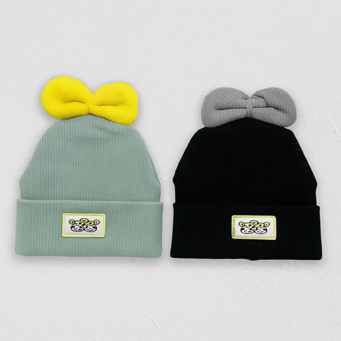 Pack of 2 - Velvet Caps - Black & Grey - Bow Face - 25