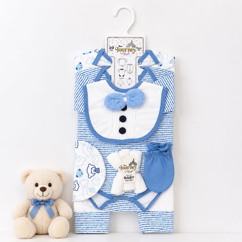 Newborn 10 Piece Velvet Starter Set Gentleman Blue | Soft Winter Baby Clothing Set | 0+ Months