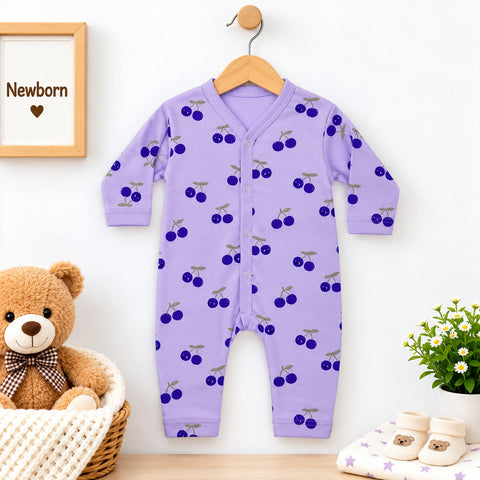 Cotton Jersey Baby Romper – Purple Cherry | Soft & Comfortable | 0–24 Months