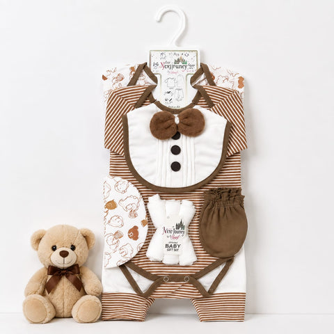 Newborn 10 Piece Velvet Starter Set Gentleman Dark Brown | Soft Winter Baby Clothing Set | 0+ Months