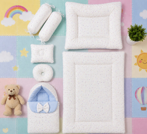 Newborn Cotton Bedding Set - 7 Pieces - Blue - Numbers