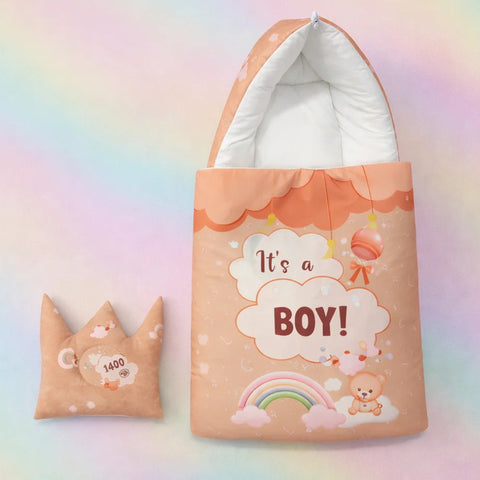Cotton - Hooded Carry Nest - Light Brown - Rainbow & Boy - 26