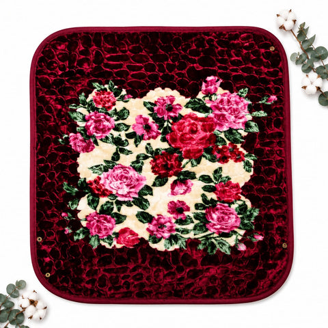 Single Ply Baby Hooded Blanket – Maroon Flowers | 36 × 32 Inches | Soft & Cozy Baby Blanket