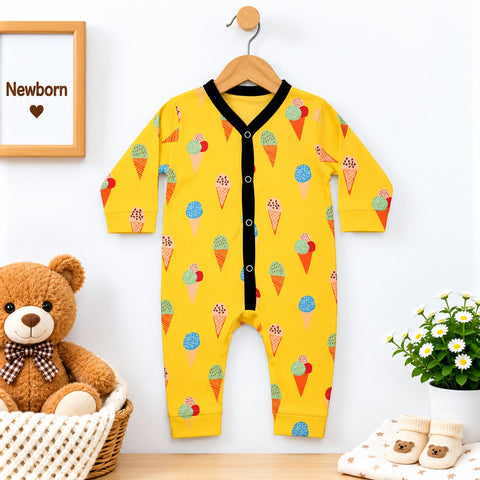 Cotton Jersey Baby Romper – Yellow Icecream | Soft & Comfortable | 0–24 Months