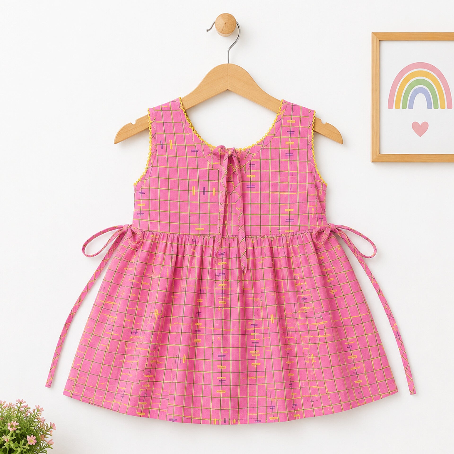 P&P - Sleeveless - Cotton Frock - Pink - Check Lines– The Babies Store