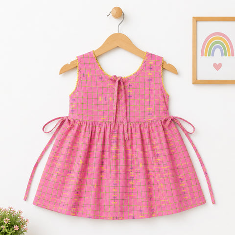 P&P - Sleeveless - Cotton Frock - Pink - Check Lines