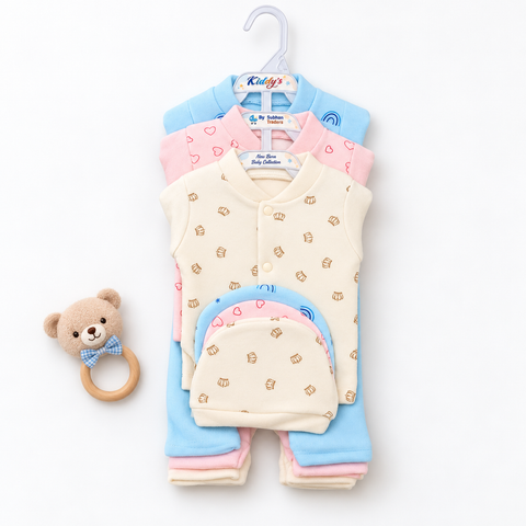 Newborn Welcome Bundle - 9 Pieces Newborn Fleece Clothing Set Mix BPY & Peach Wrapping Sheet