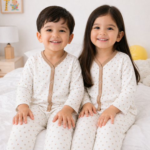 TBS - Cotton Interlock - Night Suit - Brown - Mini Hearts - 26