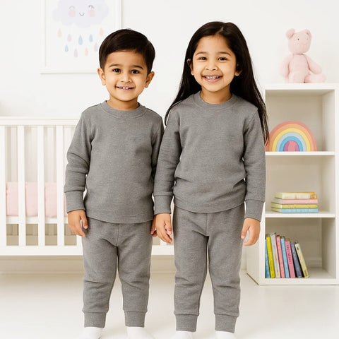 Thermal Round Neck Pajama Warmer Set Grey for Baby & Kids | Winter Thermal Innerwear
