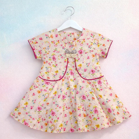 P&P - Short Sleeve - Frock - Peach - Bow Floral