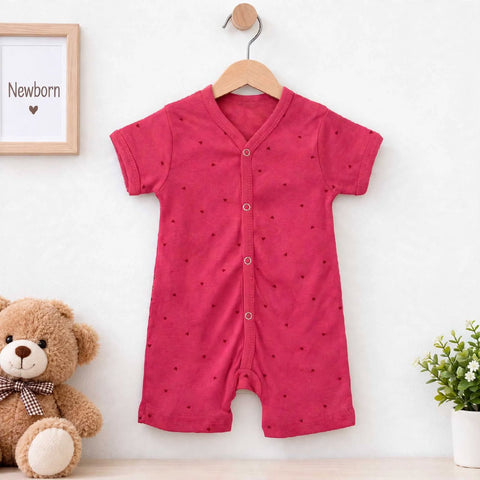 Baby Romper Short Leg – Pink Hearts | Soft Cotton Baby Romper 0–24 Months