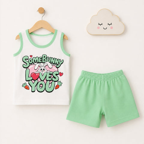 Cotton Jersey Sando & Short - Light Green - Love