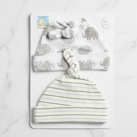 Little Alpaca - Pack of 2 Infant Caps - Stripes & Elephant