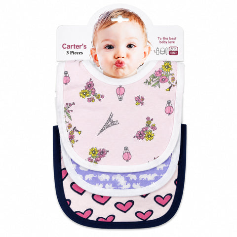Carte - Pack of 3 -  Printed Bibs - Pink - Eiffel