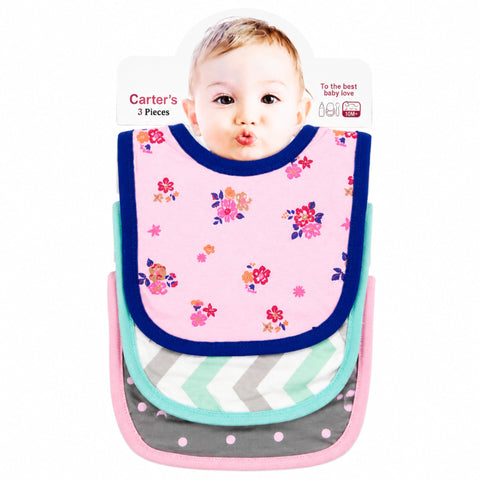 Carte - Pack of 3 -  Printed Bibs - Blue - Floral