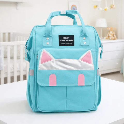 Cat - Waterproof Diaper Backpack - Sky Blue