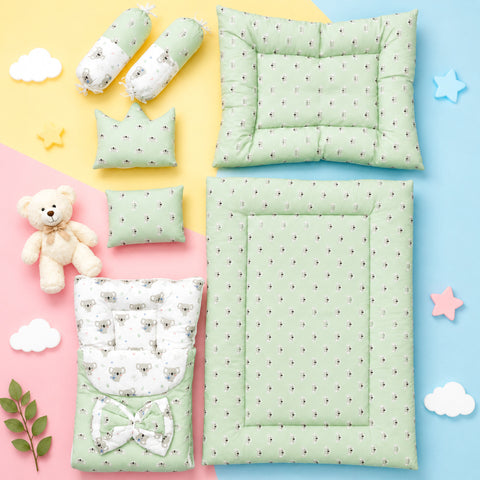 Newborn Cotton Bedding Set - 7 Pieces - Koala - Green