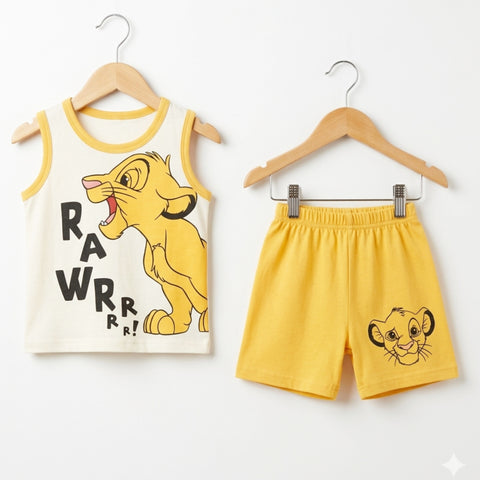 Cotton Jersey - Sando & Short - White - Lion