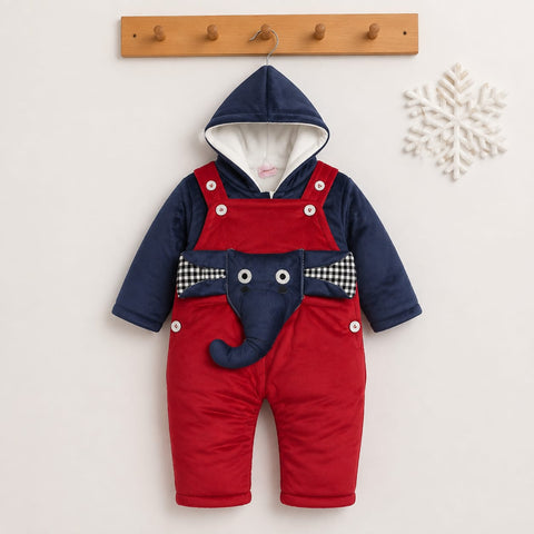 Winter Baby Dungaree Set - Red - Elephant