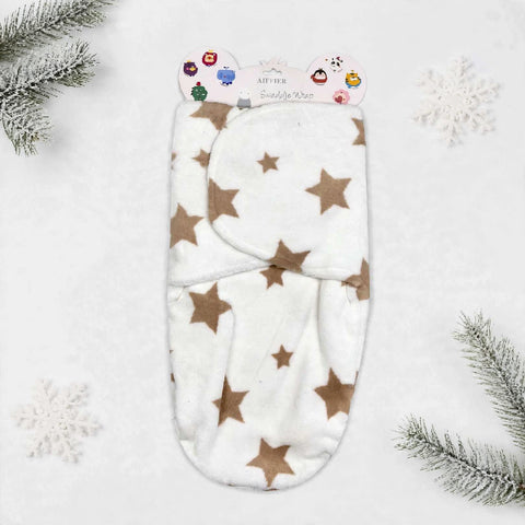 Imported Plush Fleece Newborn Adjustable Swaddle Wrap – Brown Star | Soft Infant Baby Wrap 19×13 Inches
