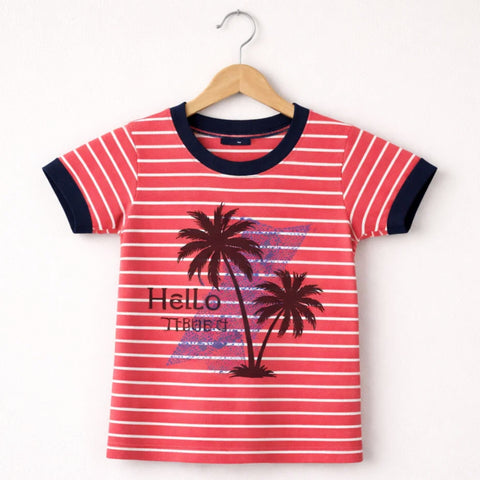 GT - Short Sleeve - Round Neck - T-Shirt - Red - Tree Summer