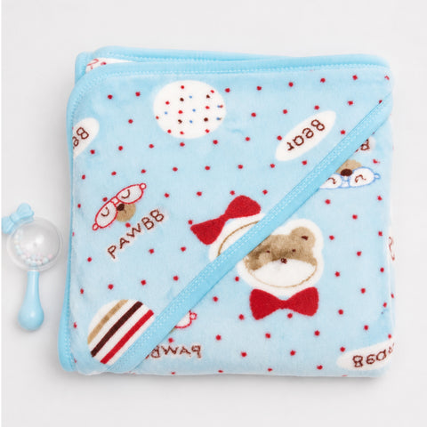 Newborn Fleece Wrapping Sheet - Blue - Bear