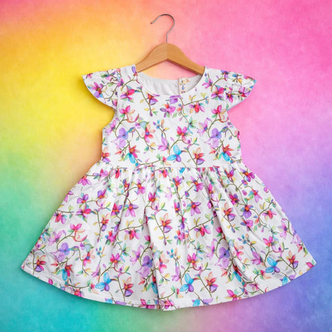 P&P - Short Sleeve - Frock - White - Multi Flowers