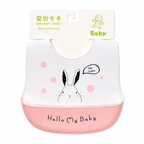 Silicone Container Bib - Pink - Rabbit