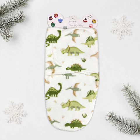 Imported Plush Fleece Newborn Adjustable Swaddle Wrap – Green Dinosaurs | Soft Infant Baby Wrap 19×13 Inches