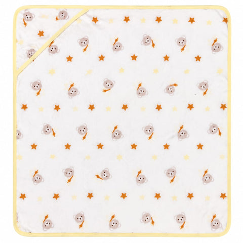 Plush Fleece Newborn Wrapping Sheet Yellow Bear Print 30×30 Inches | Soft Baby Swaddle Blanket