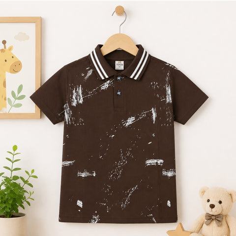 TA - Short Sleeve - Polo T-Shirt - Dark Brown - Paint