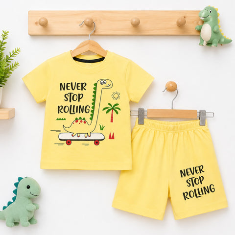 Cotton Jersey T-Shirt & Shorts - Yellow - Rolling