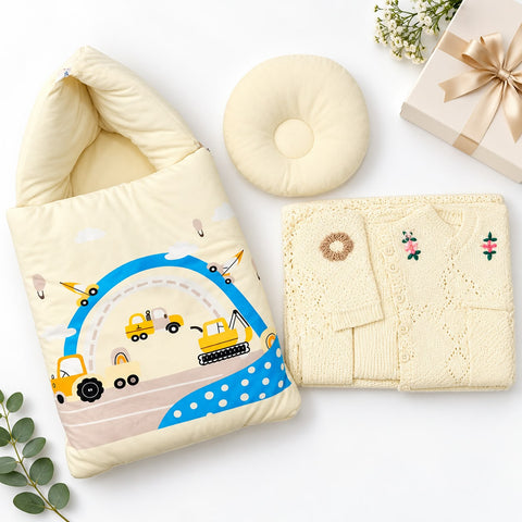 Newborn Welcome Bundle - Wool Starter Set & Velvet Carry Nest Yellow