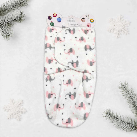 Imported Plush Fleece Newborn Adjustable Swaddle Wrap – Pink Elephant | Soft Infant Baby Wrap 19×13 Inches