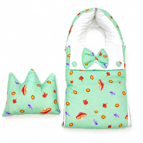 Cotton - Hooded Carry Nest - Green - Mushroom - 26