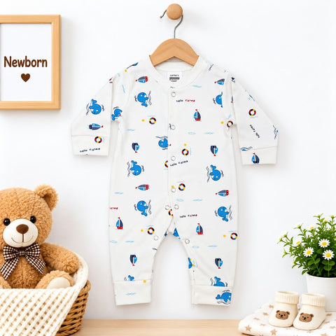 Cotton Interlock Baby Romper – Blue Dolphin | Soft & Comfortable | 0–24 Months