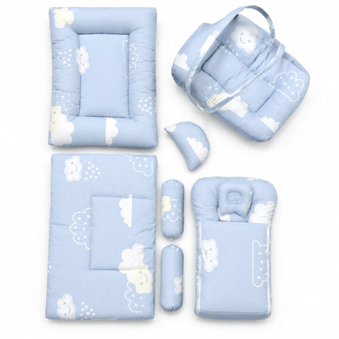 Newborn Cotton Bedding Set - 8 Pieces - Cloud & Sunshine - Blue