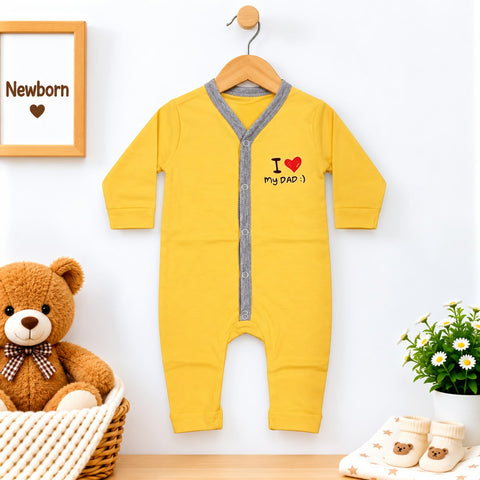 Cotton Jersey Baby Romper – Yellow Dad | Soft & Comfortable | 0–24 Months