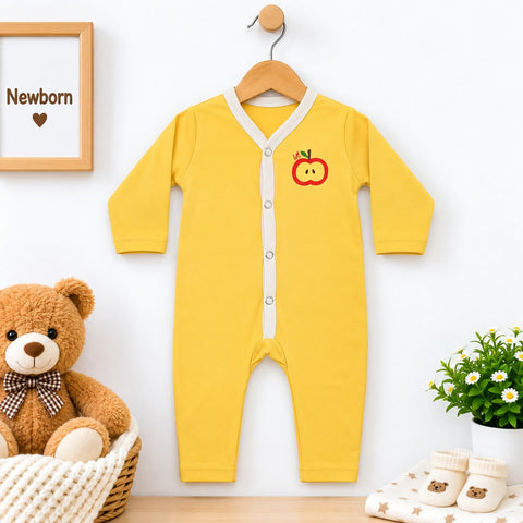 Cotton Jersey Baby Romper – Yellow Apple | Soft & Comfortable | 0–24 Months