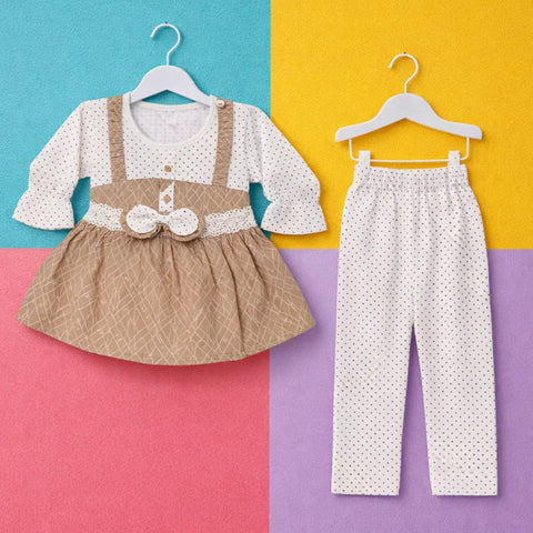 WG - 2 Pieces - Frock Set - Brown - Polka - 0614