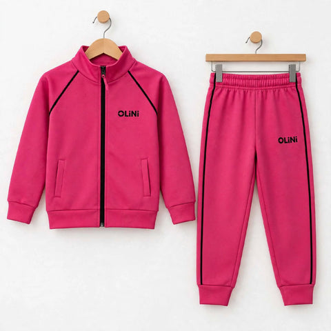 Kids Polyester Fleece Track Suit – Pink | Warm & High-Quality - OLINI