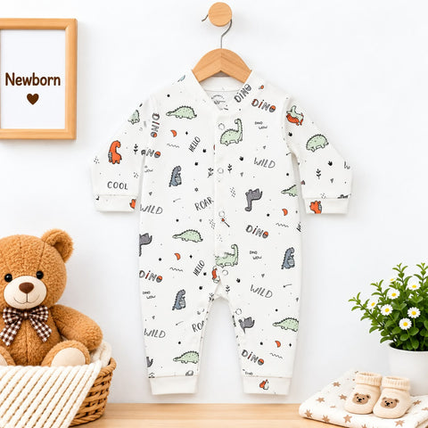Cotton Interlock Baby Romper – Green Dino | Soft & Comfortable | 0–24 Months
