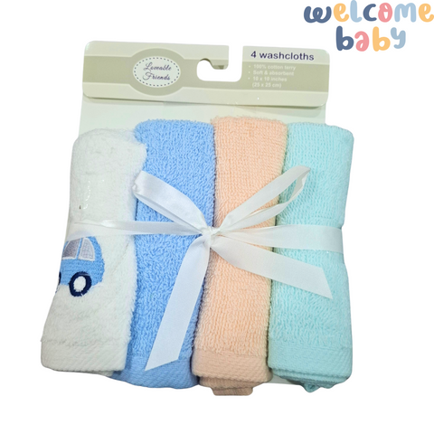 Loveable Friends - Pack of 4 Face Towels - Car