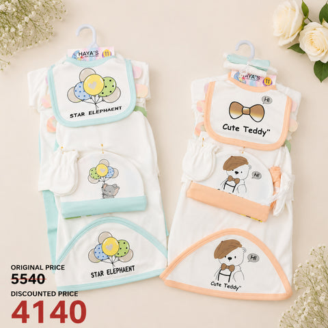Newborn Welcome Bundle - Pack of 2 Starter Sets - Green Elephant & Peach Teddy