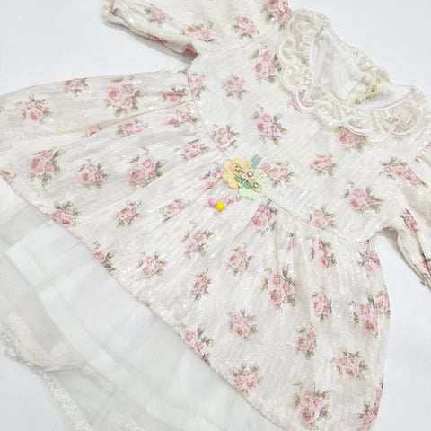 Net Frock - Flowers - Dark Pink