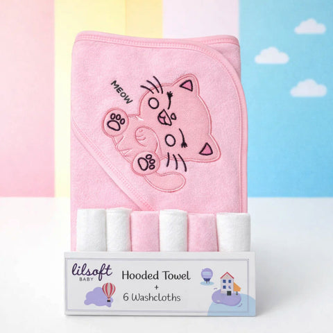 Lilsoft - 7 Pieces - Bath Towel Gift Set - Pink